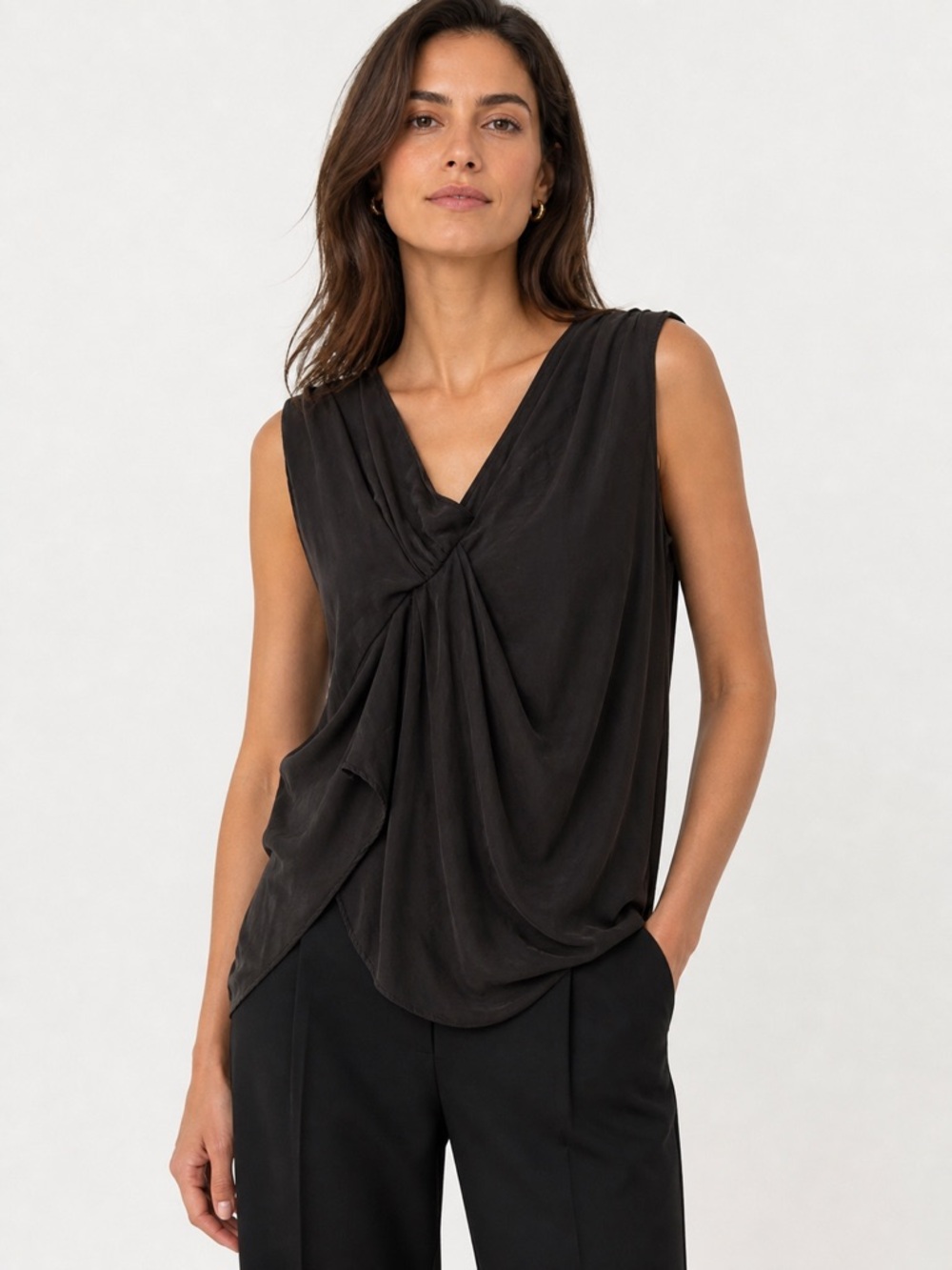 MaxMara Weekend Black Silk Sleeveless Twist-Front Tank Top Size XL‎